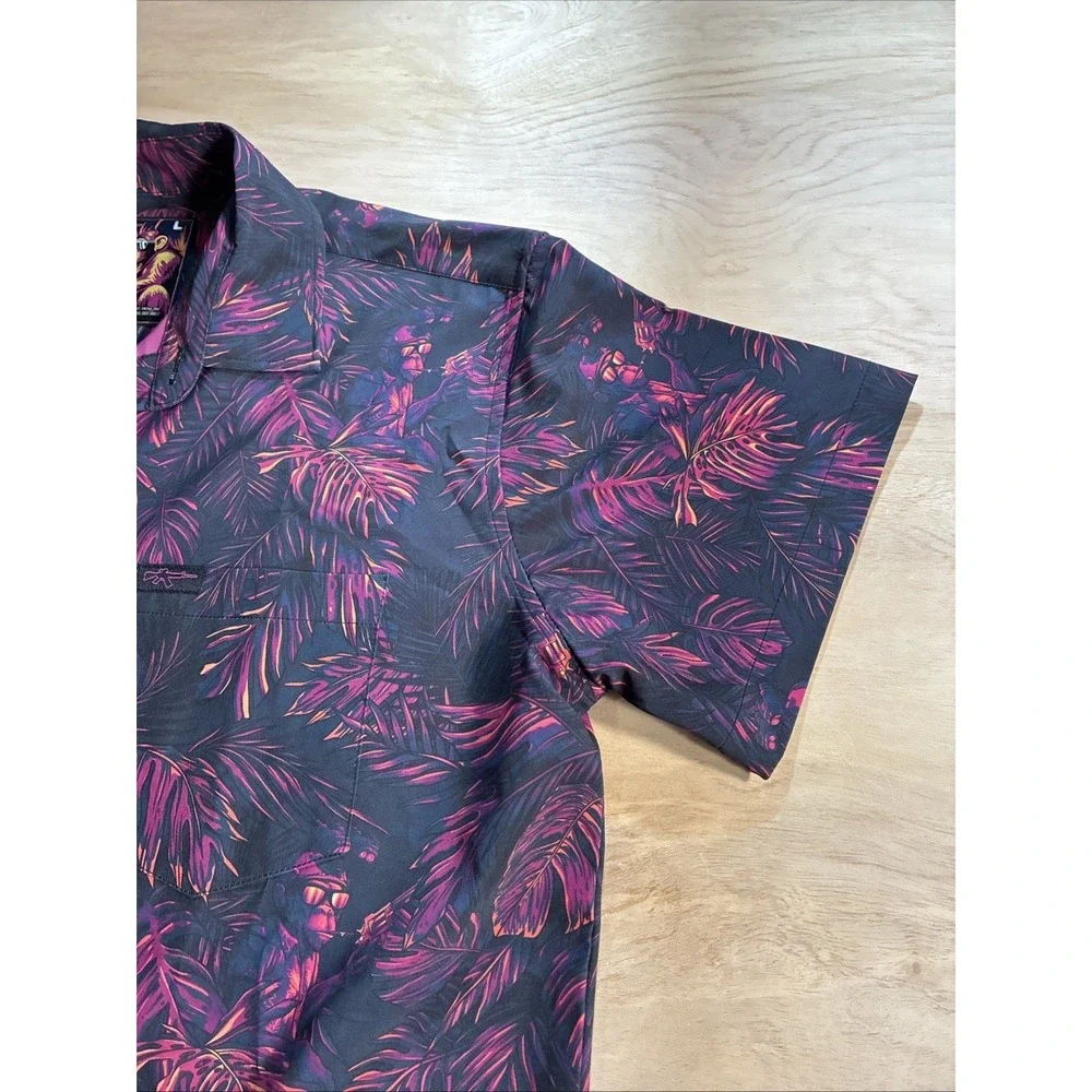 Retro Rifle Chill Chimp Button Up Shirt‎ Mens Large Black Purple Tropical Monkey